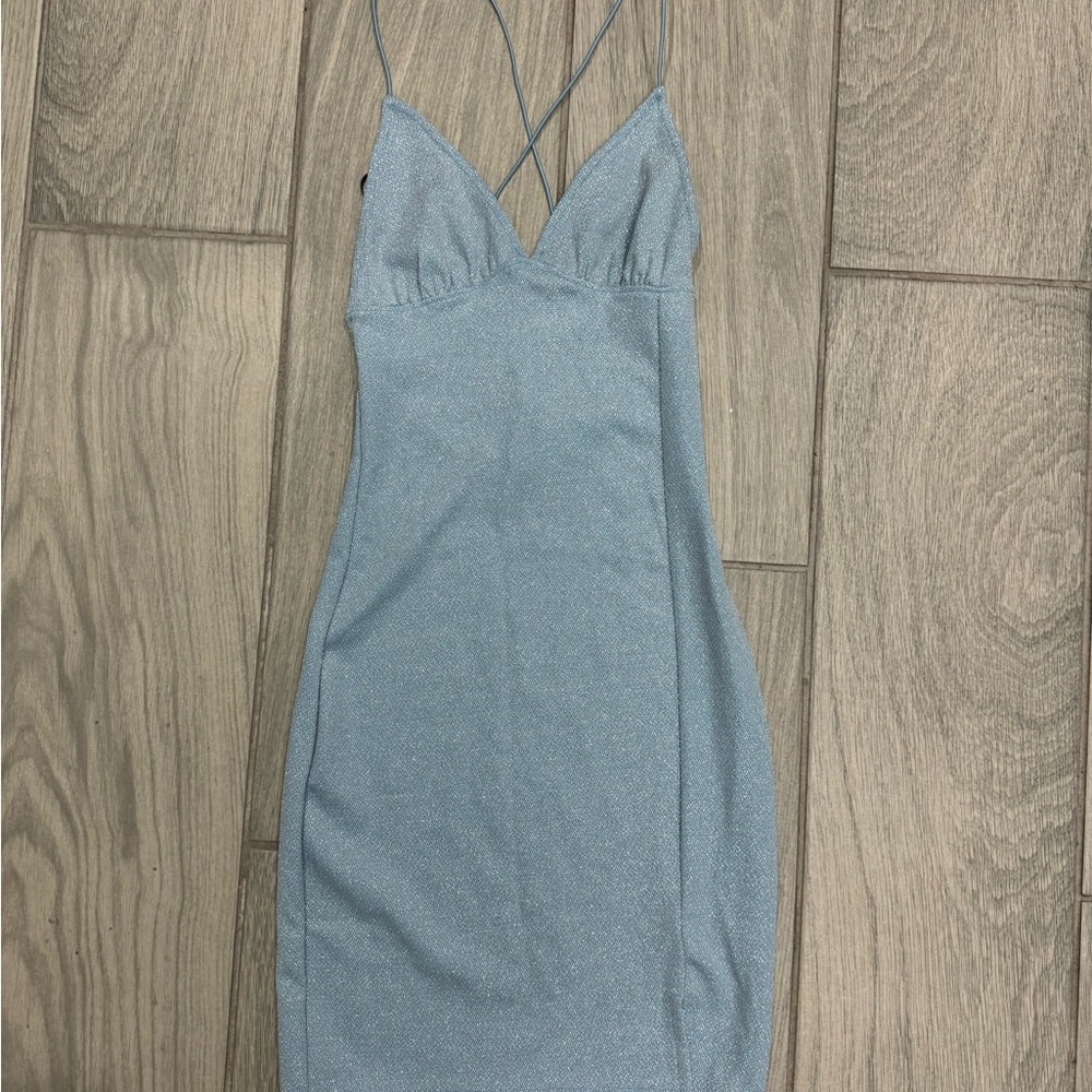 H&M light blue shimmer mini dress